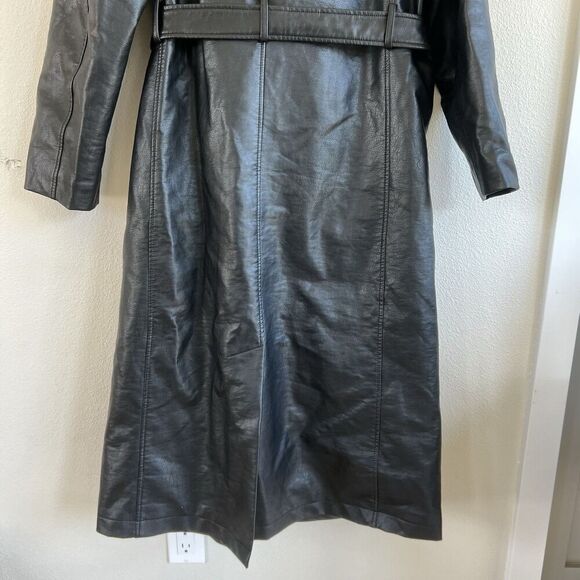 Rebecca Minkoff Mod Trench Coat Long Belted Faux Leather Jacket Size L Lined - Picture 8 of 13